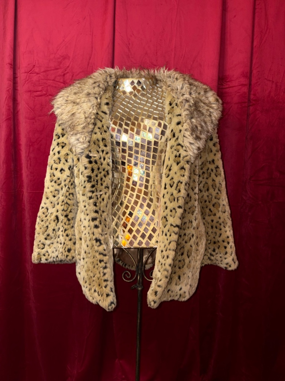 INC International Concepts Beige Faux Leopard Teddy Jacket with Plush Collar - Picture 2 of 4